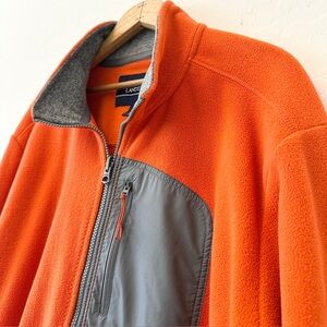 Lands' End Orange Fleece Full Zip Front Jacket with Gray Pocket Mens Size Large